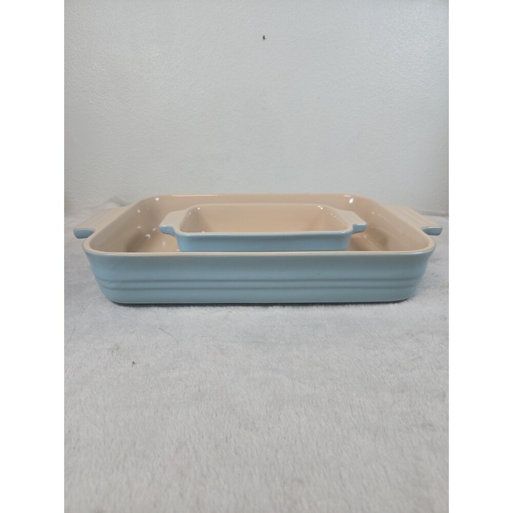 RARE Retired Le Creuset Sky Blue Stoneware Rectangular Baking Dish Nesting...